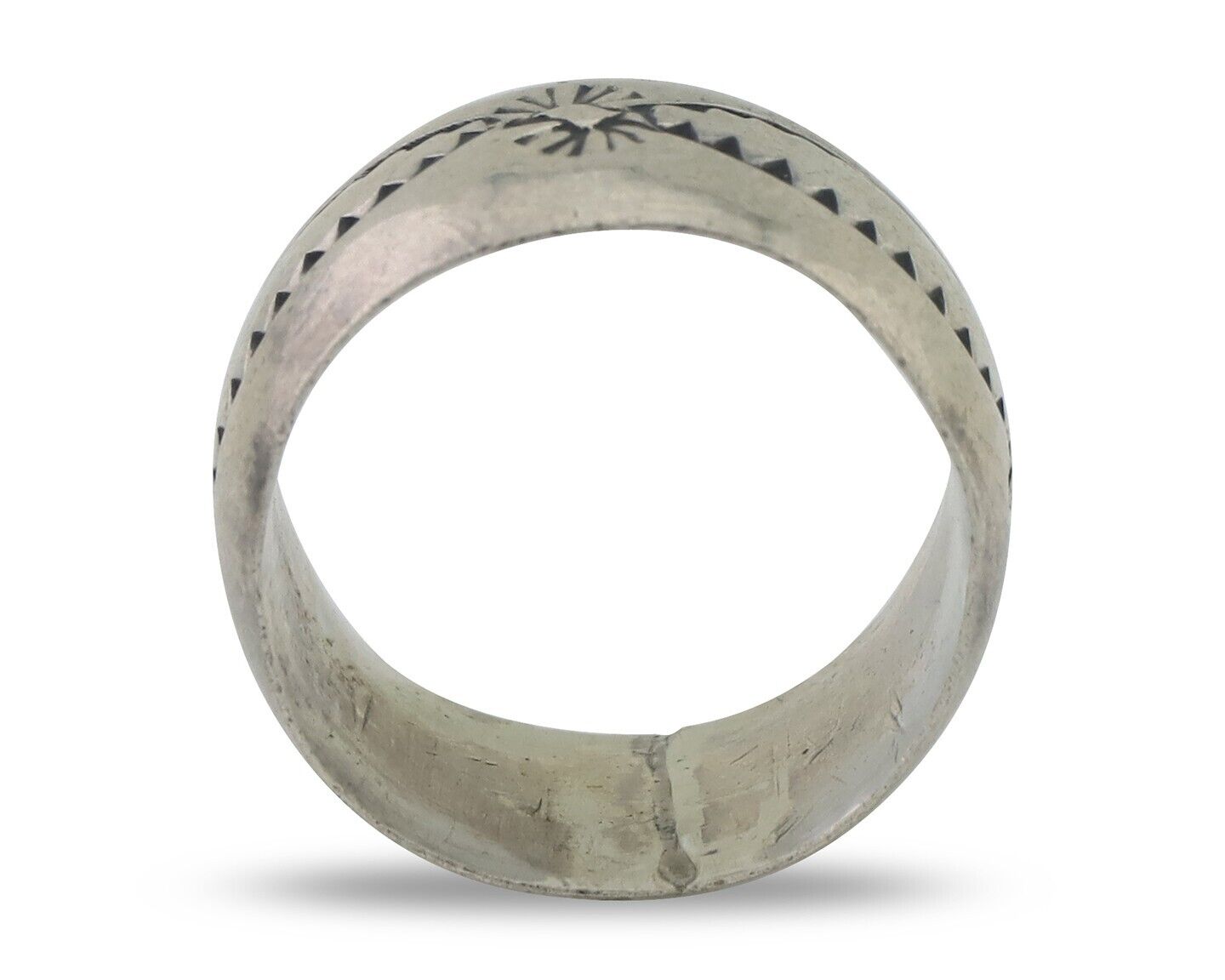 Navajo Hand Stamped Band 925 Silver 11 mm Native Artist Size 5.5 C.80's