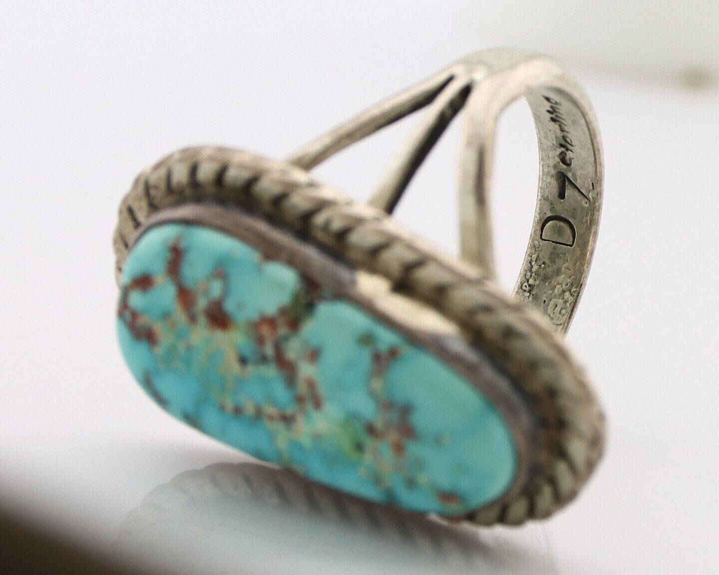 Navajo Ring .925 Silver Blue Turquoise Artist Signed Doug Zachary C.80's