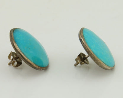 Navajo Shield Natural Turquoise Earrings 925 Silver Native American Artist C.80s