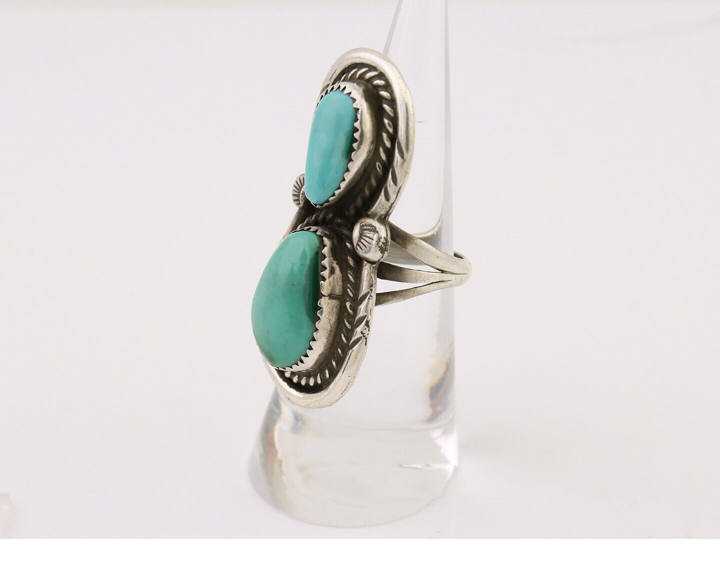 Navajo Handmade Ring 925 Silver Natural Tuquoise Artist Signed Rose C.80's