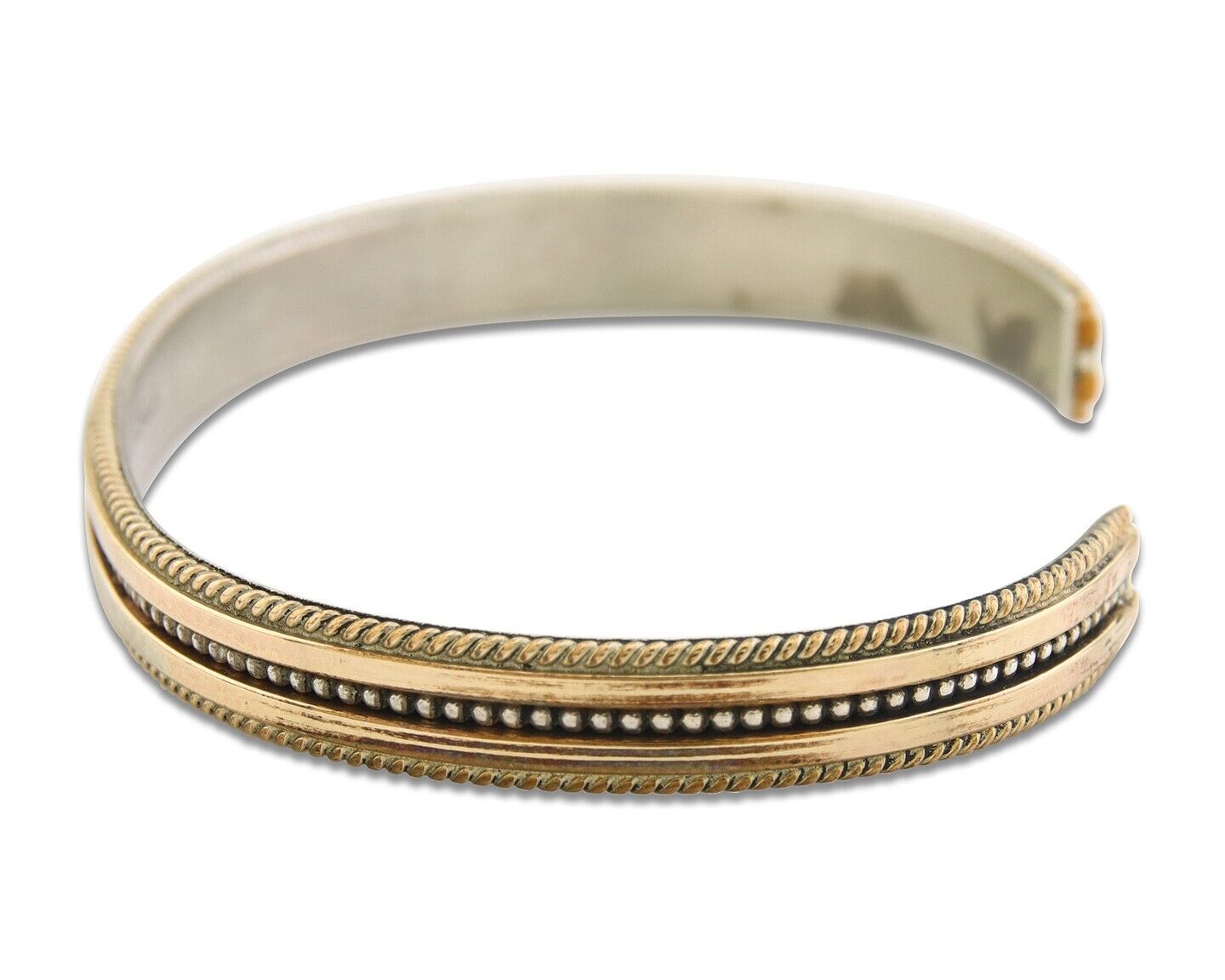 Navajo Bracelet 925 Silver & 12K Gold Cuff Artist Signed TAHE C.80's