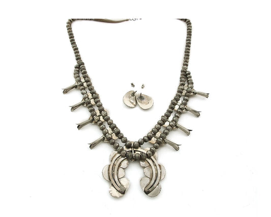 Navajo Squash Necklace Set Sterling Silver Turquoise Vintage Handmade