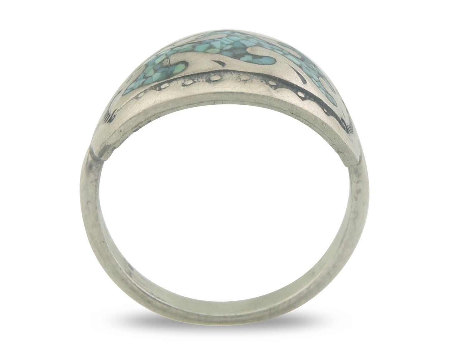 Navajo Ring 925 Silver Inlaid Turquoise Native American Artist C.80's Size 5.5