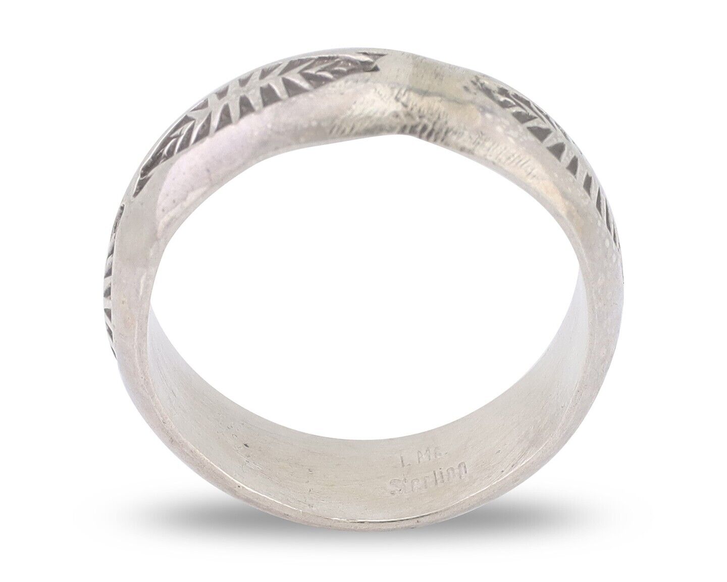 Navajo Hand Stamped Band 925 Silver 6.0 mm Signed Larry Chavez Size 5.75 C.80's