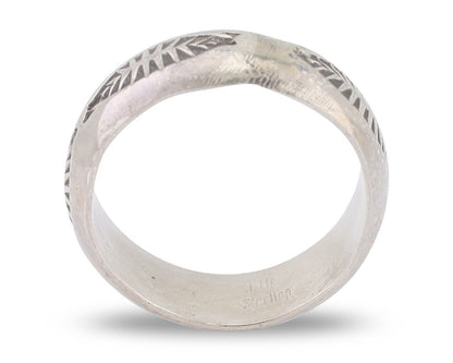 Navajo Hand Stamped Band 925 Silver 6.0 mm Signed Larry Chavez Size 5.75 C.80's