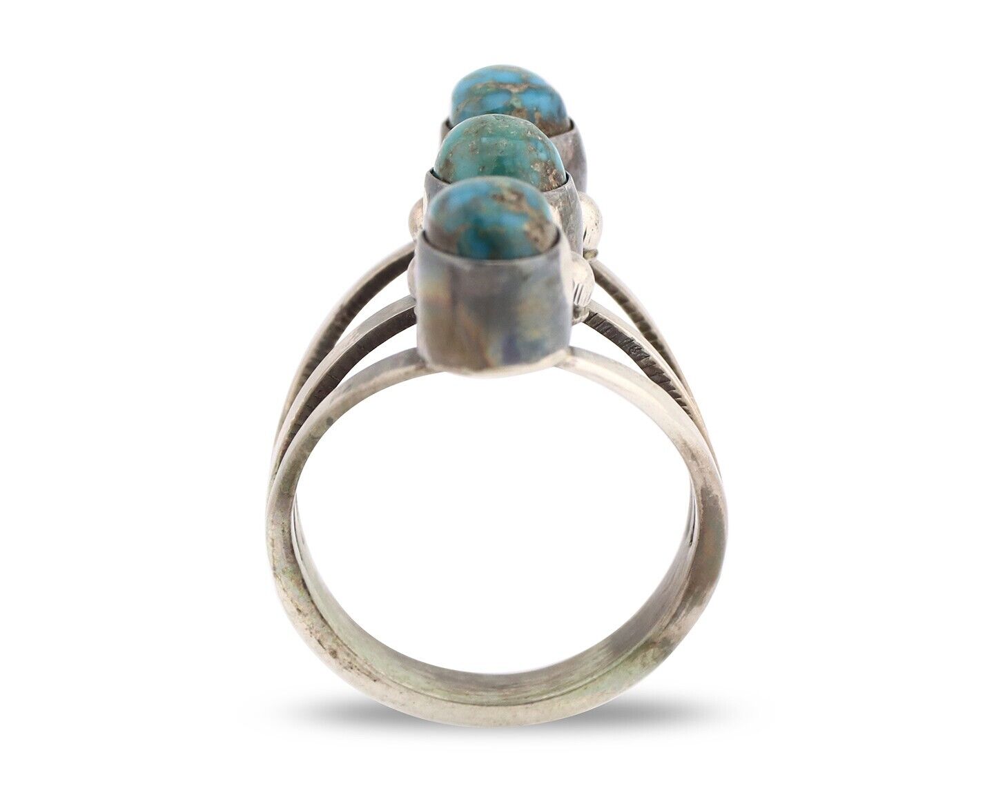 Navajo 3 Stone Ring 925 Silver Natural Turquoise Native American Artist C.80's