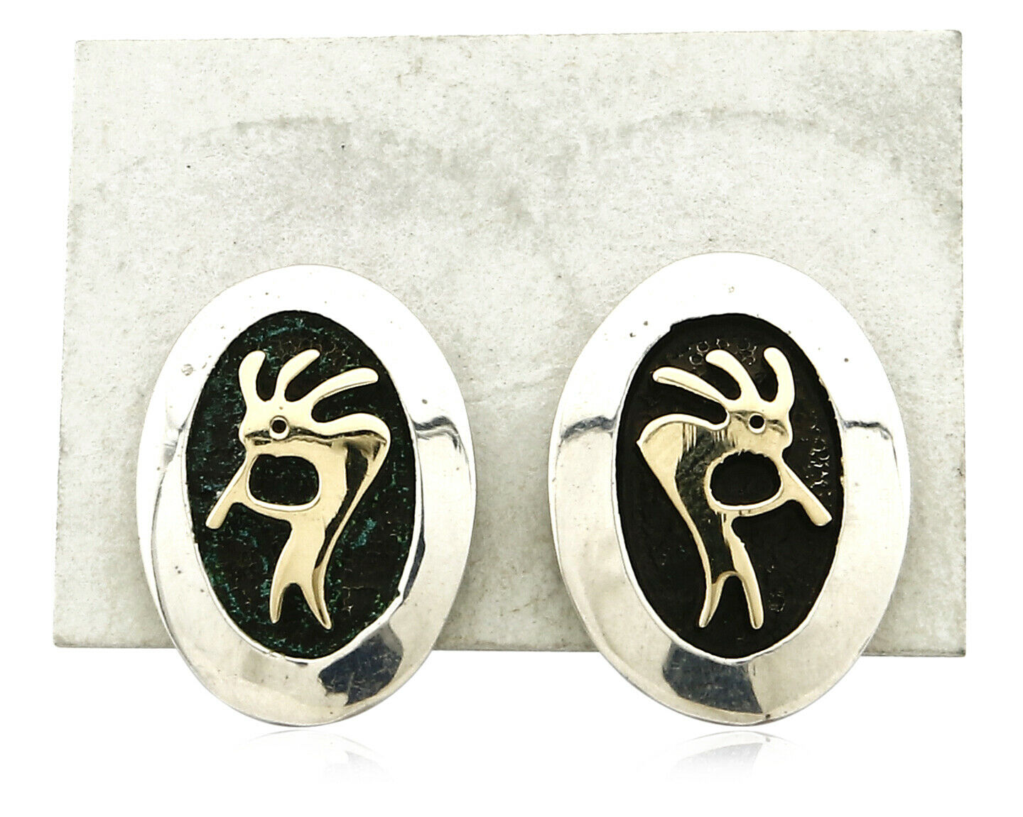 Navajo Dangle Earrings .925 Silver & 14k Solid Gold MM Rogers & DJM