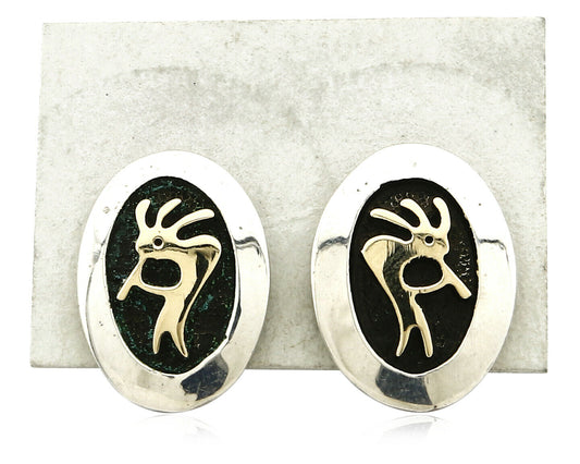 Navajo Dangle Earrings .925 Silver & 14k Solid Gold MM Rogers & DJM