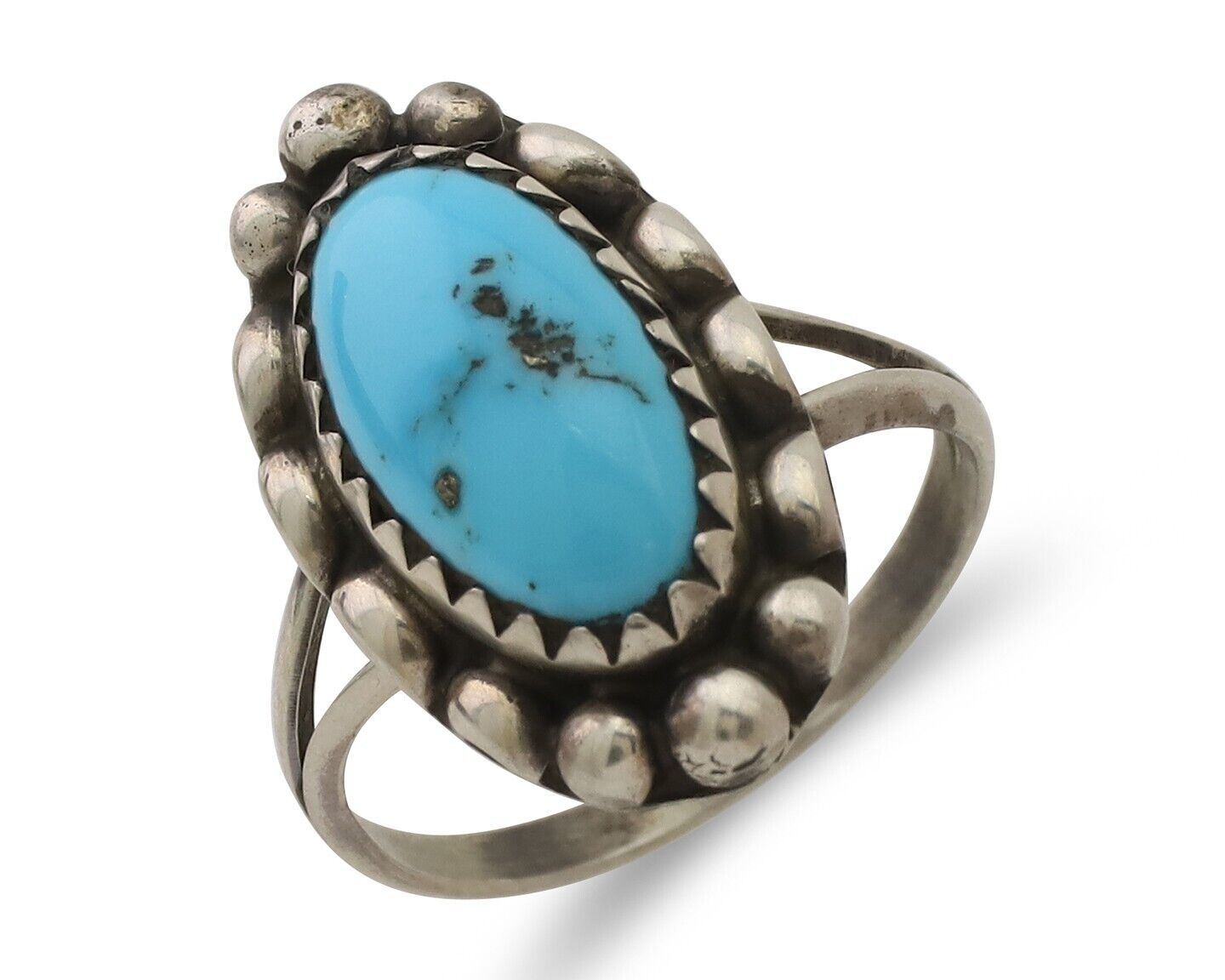 Navajo Ring 925 Silver Sleeping Beauty Turquoise Artist Signed SC C.80's