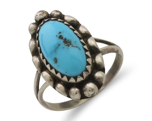 Navajo Ring 925 Silver Sleeping Beauty Turquoise Artist Signed SC C.80's