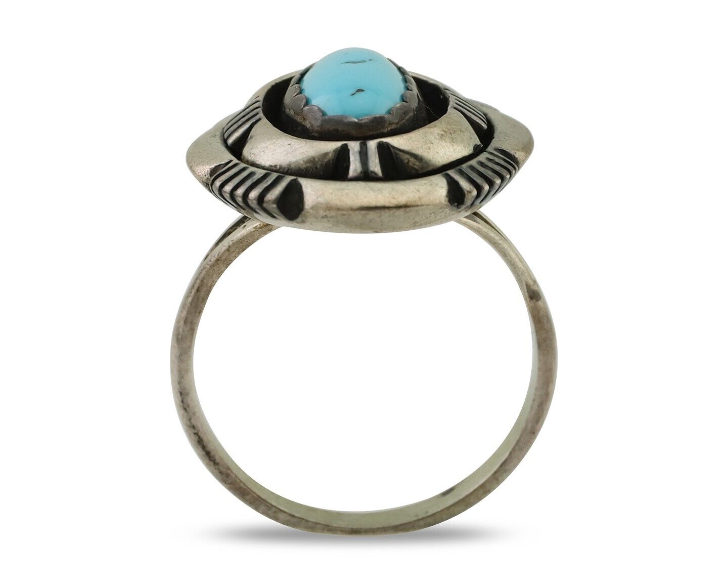 Navajo Ring 925 Silver Blue Sleeping Beauty Turquoise Signed LM NEZ C.80's