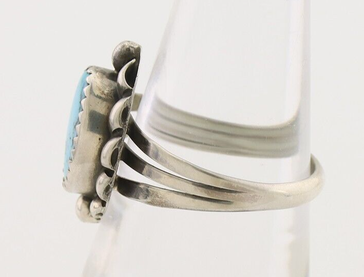 Navajo Ring 925 Silver Sleeping Beauty Turquoise Artist Signed SC C.80's