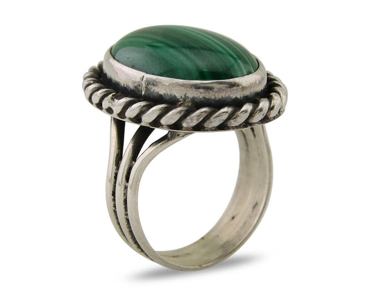 Navajo Ring 925 Silver Natural Malachite Native American Artist C.80's