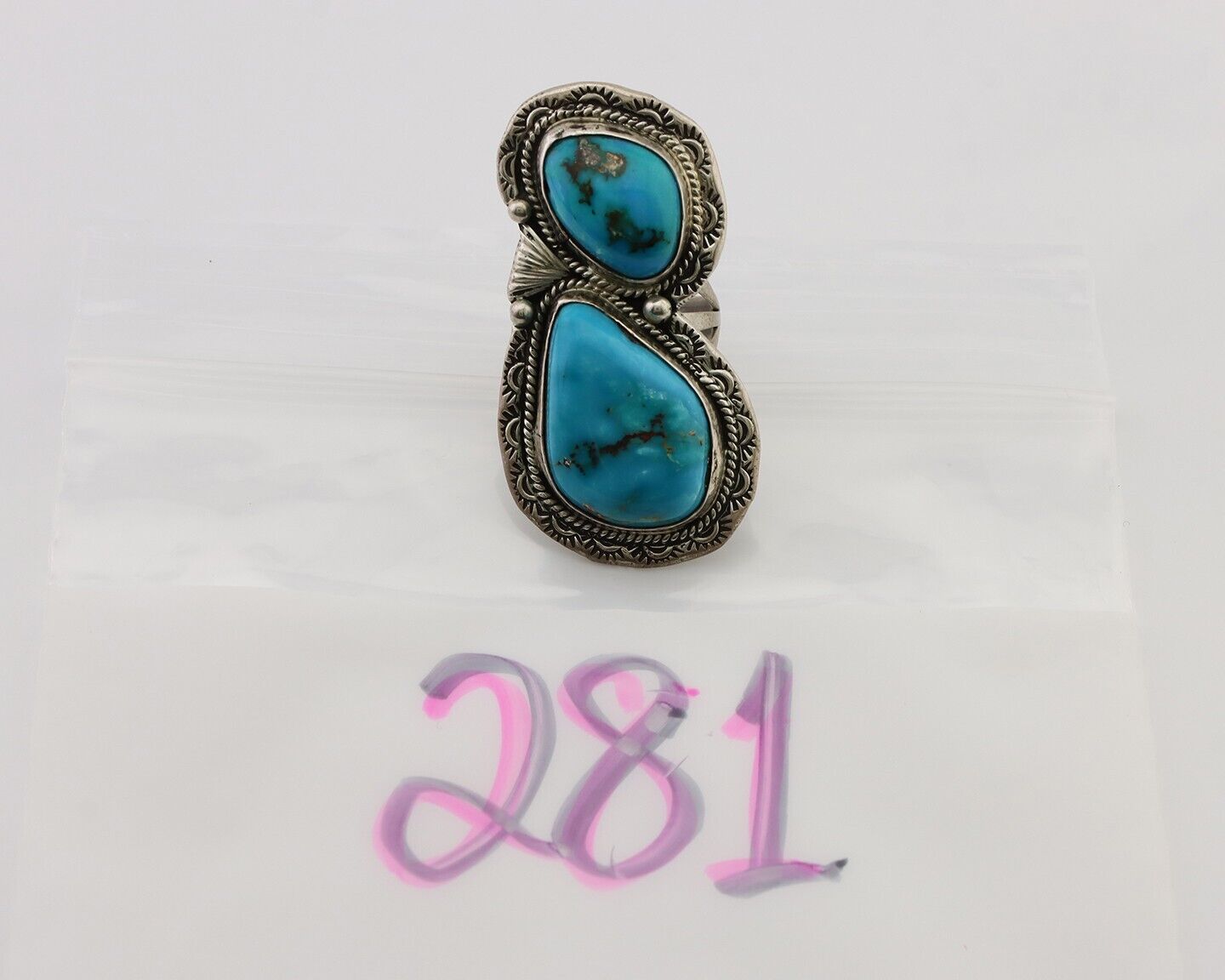 Navajo Handmade Ring 925 Silver Natural Tuquoise Artist Signed Tom Willeto C.80s