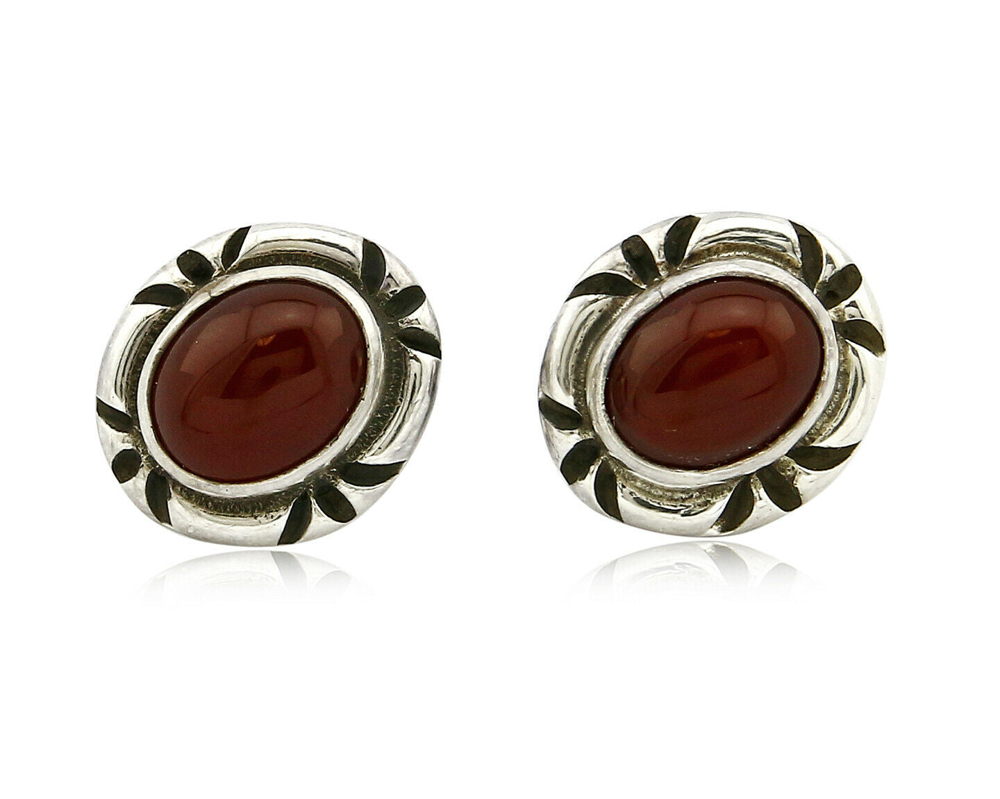 Navajo Hand Stamped Natural Mined Cornelian .925 SOLID Silver Stud Earrings