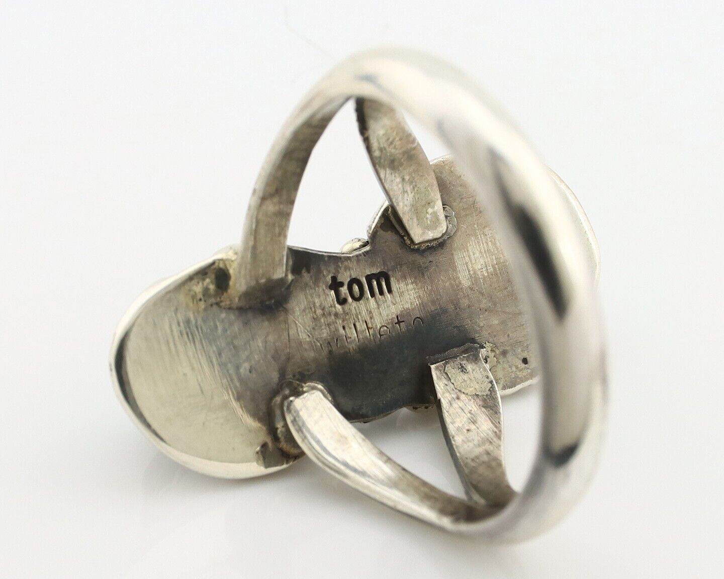 Navajo Ring 925 Silver Natural AAA Blue Turquoise Artist Signed Tom Willeto C80s