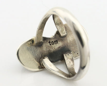 Navajo Ring 925 Silver Natural AAA Blue Turquoise Artist Signed Tom Willeto C80s