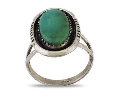 Navajo Hand Stamped Ring 925 Silver Natural Turquoise Native Artist C.80's