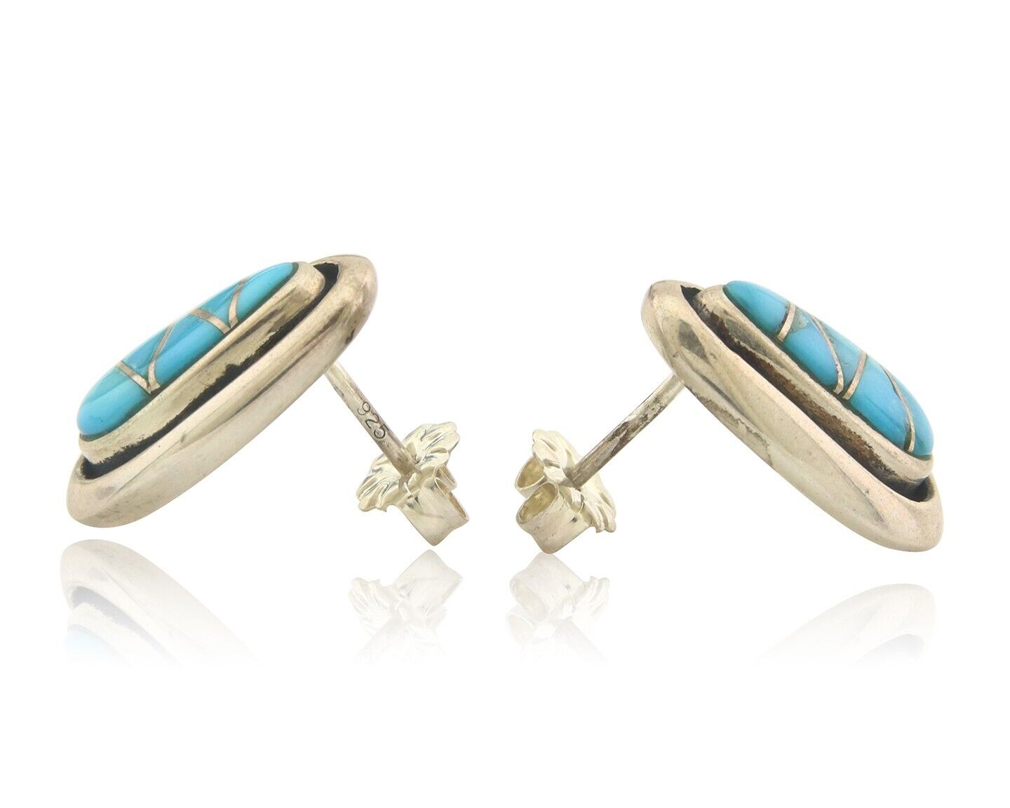 Navajo Earrings 925 Silver Handmade Natural Turquoise Signed W Musket Jr C80s