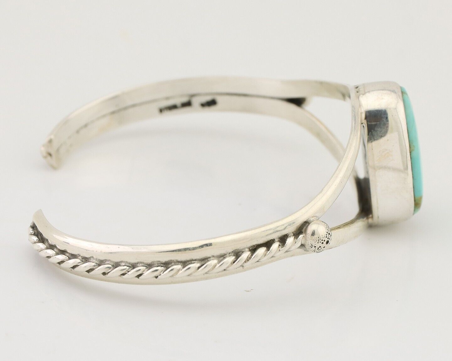 Navajo Cuff Bracelet 925 Silver Natural Blue Turquoise Artist Signed Gecko C.80s