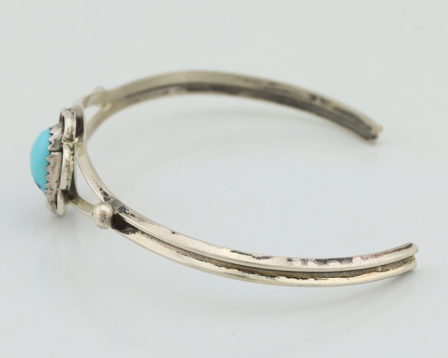 Navajo Bracelet 925 Silver Sleeping Beauty Turquoise Native American Artist C80s