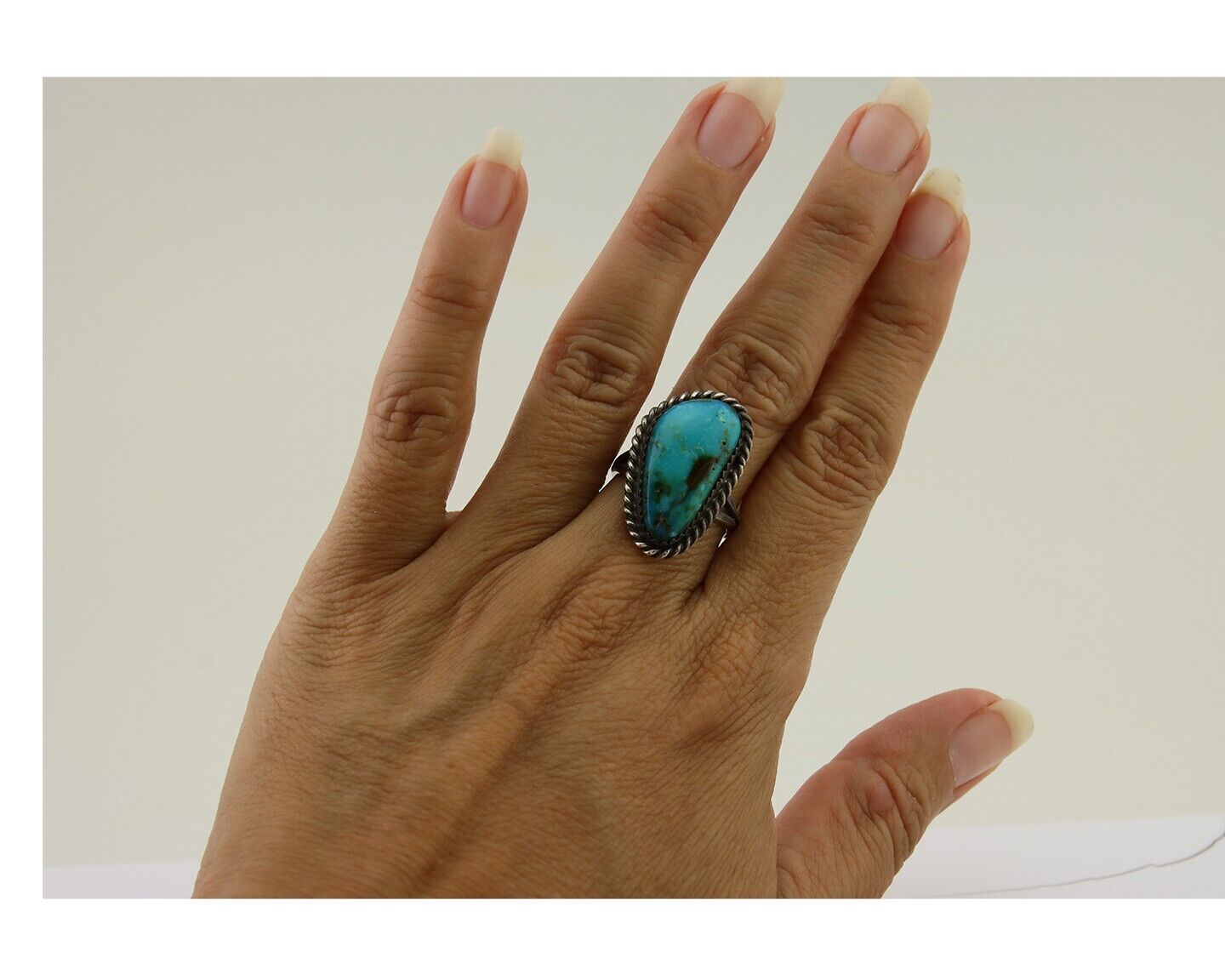 Navajo Ring 925 Silver Blue Turquoise Native American Artist C.80's