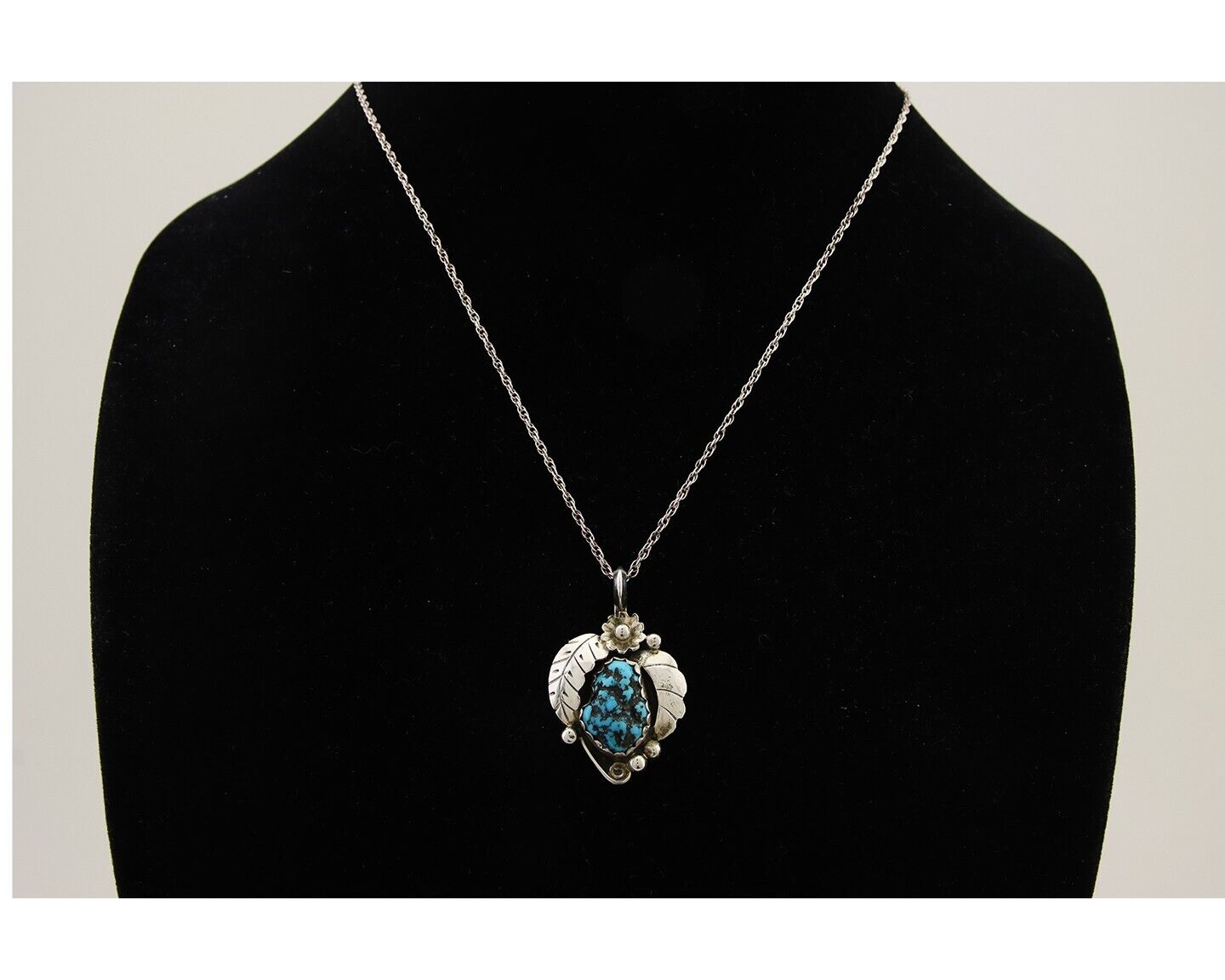 Navajo Necklace 925 Silver Natural Seafoam Turquoise Native Artist C.80's