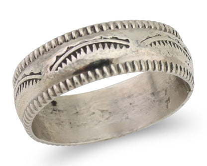 Navajo Hand Stamped Band 925 Silver 6.0 mm Native Artist Size 5.75 C.80's