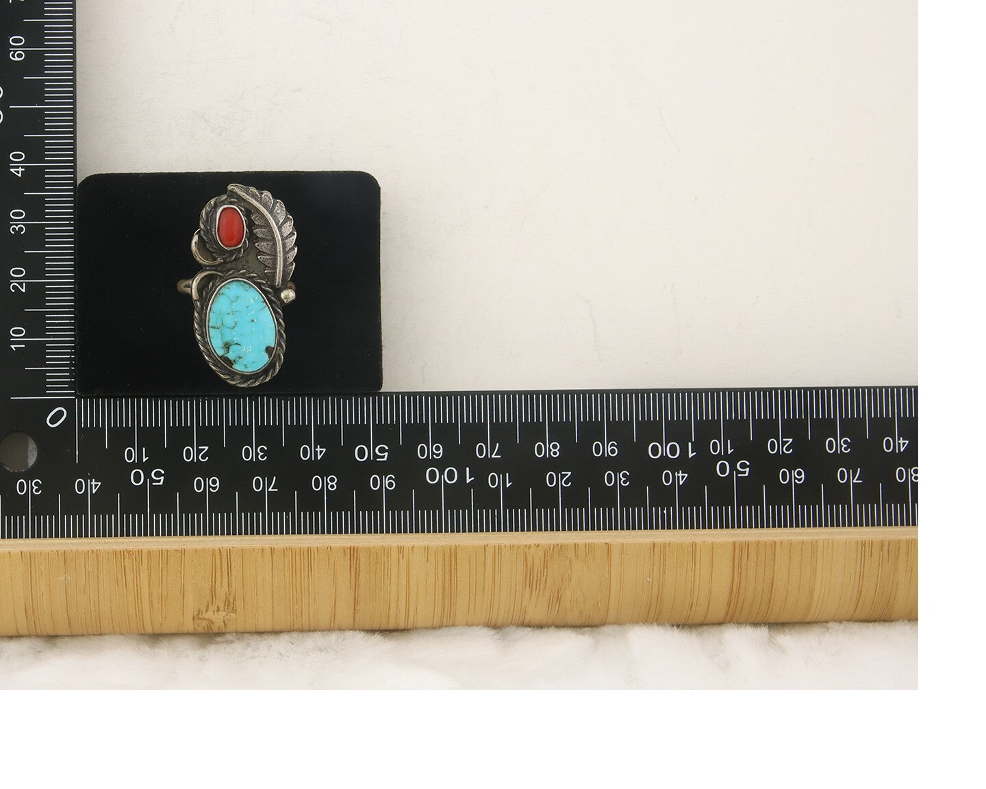 Navajo Ring 925 Sterling Natural Coral & Turquoise Native Artist C.80's Size 7.5