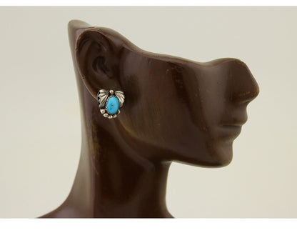 Navajo Handmade Earrings 925 Silver Blue Turquoise Artist Signed BJ C.80s