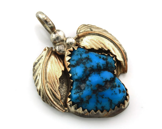 Navajo Pendant Sterling Silver & Gold Natural Blue Turquoise Authentic Native