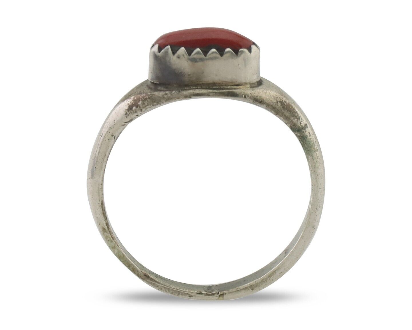 Navajo Handmade Ring 925 Silver Natural Mediterranean Coral Native Artist C.80's