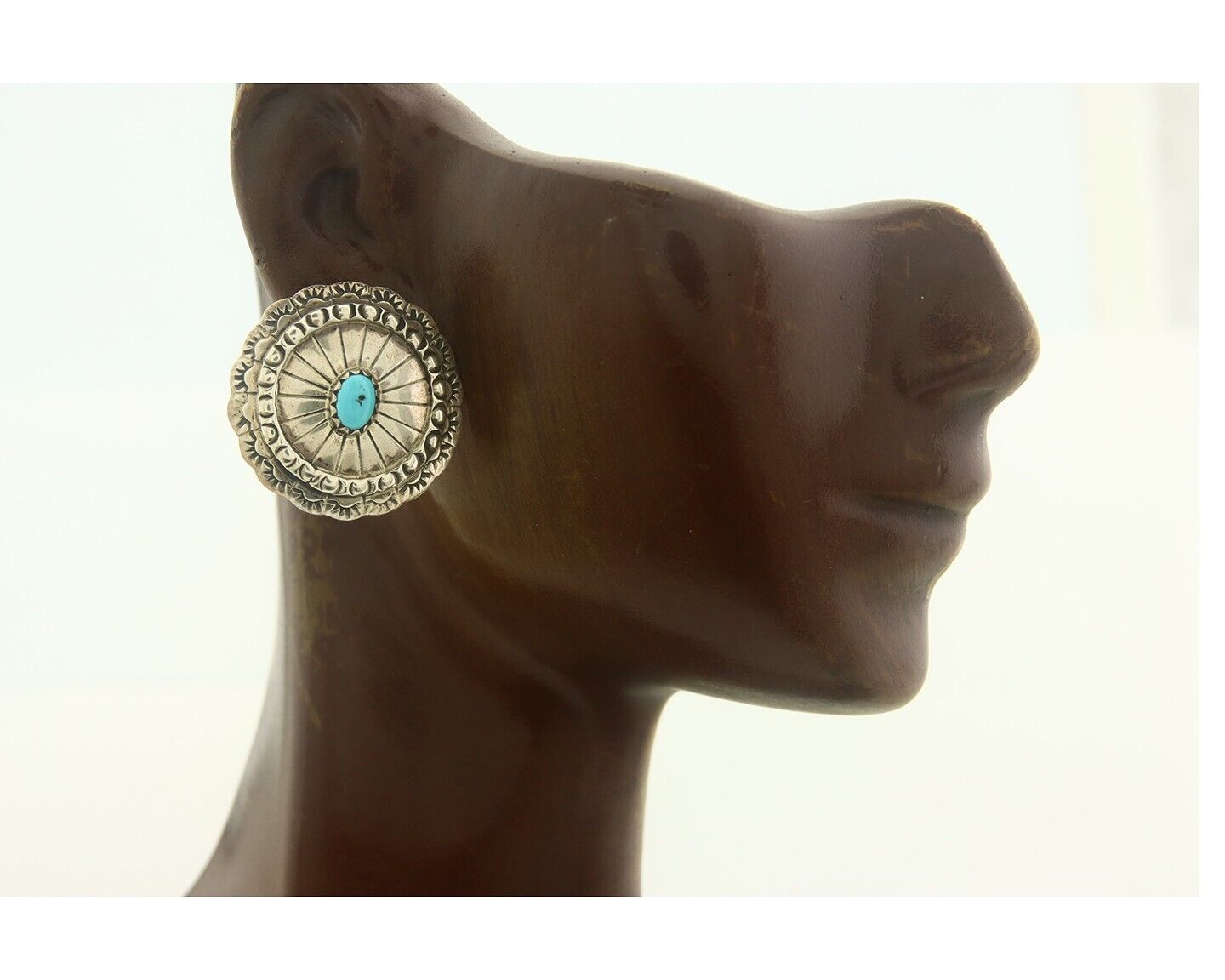 Navajo Earrings 925 Silver Natural Turquoise Native American Artist C.80's