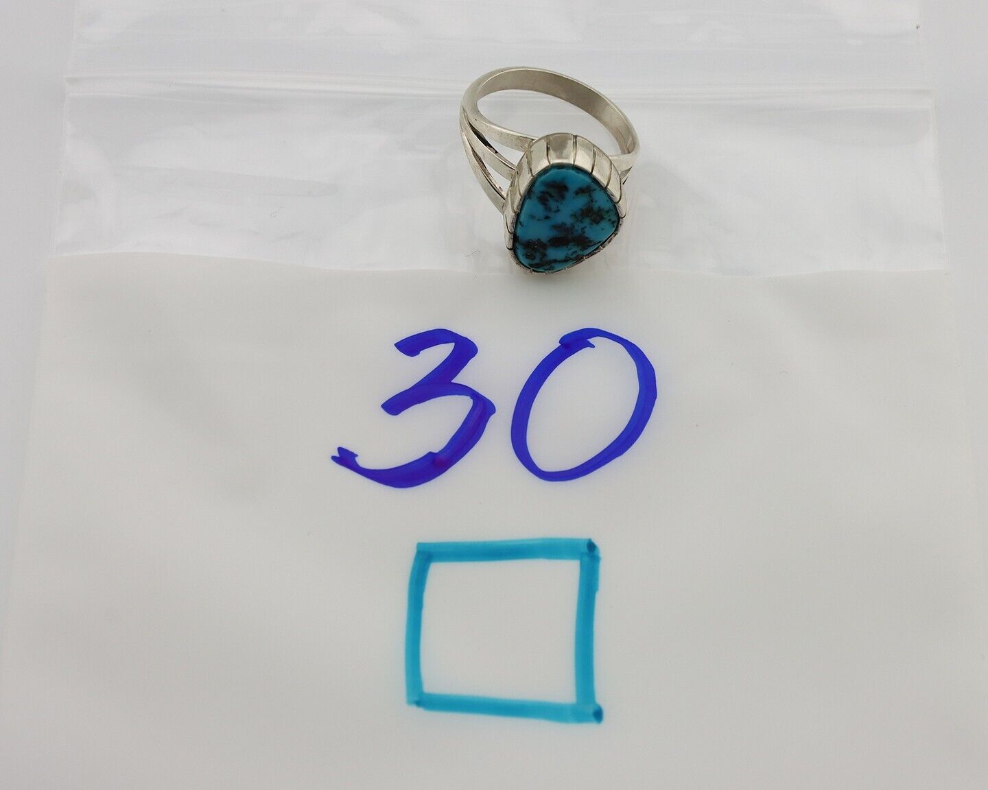 Navajo Ring 925 Silver Sleeping Beauty Turquoise Artist Signed SS C.80's