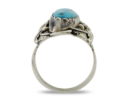 Navajo Ring 925 Silver Sleeping Beauty Turquoise Signed JJM C.80's