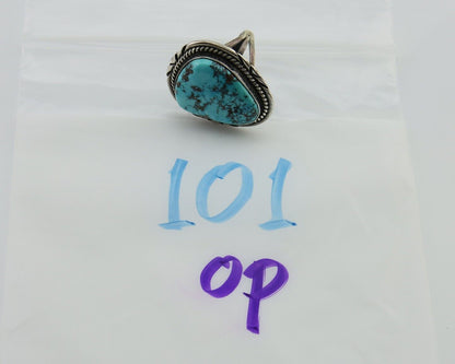 Navajo Ring 925 Silver Blue Turquoise Native American Artist C.80's