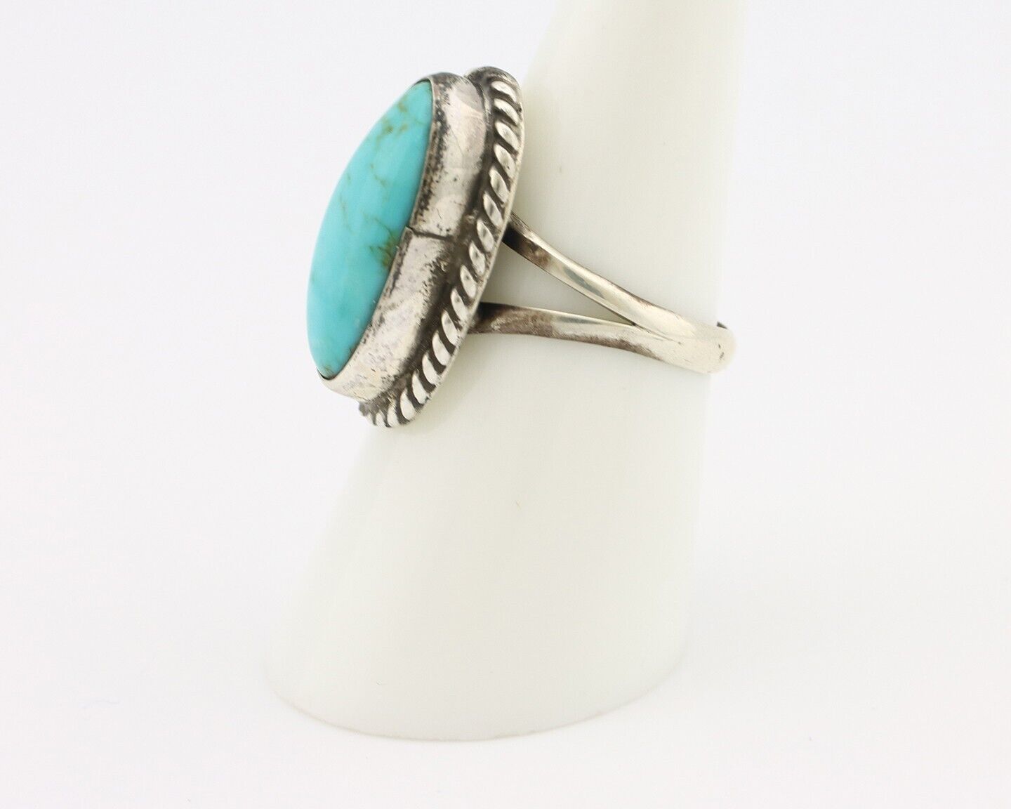 Navajo Ring 925 Silver Natural Kingman Turquoise Signed M Montoya C.80's