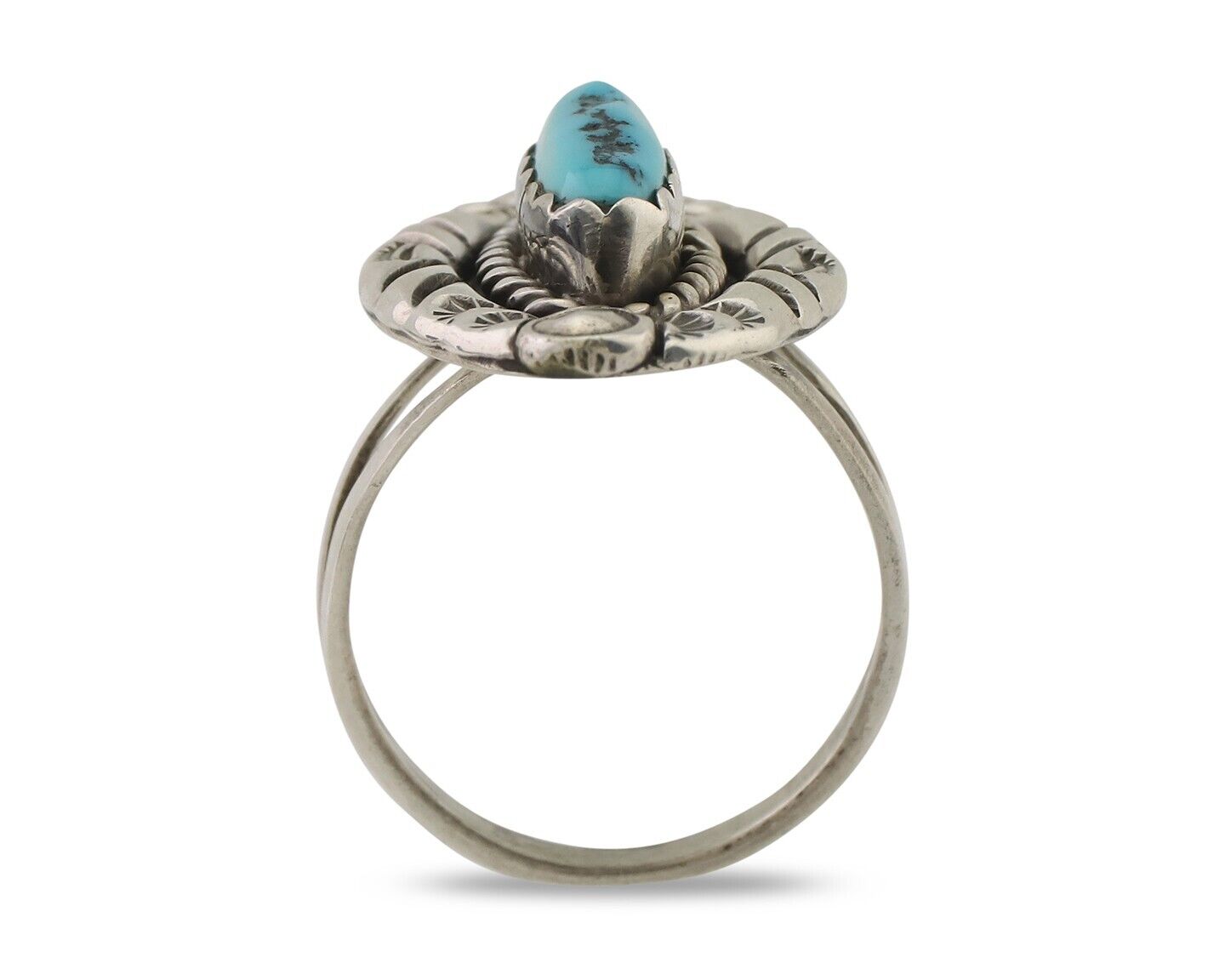 Navajo Ring 925 Silver Sleeping Beauty Turquoise Signed V & N EDSITTY C.80's