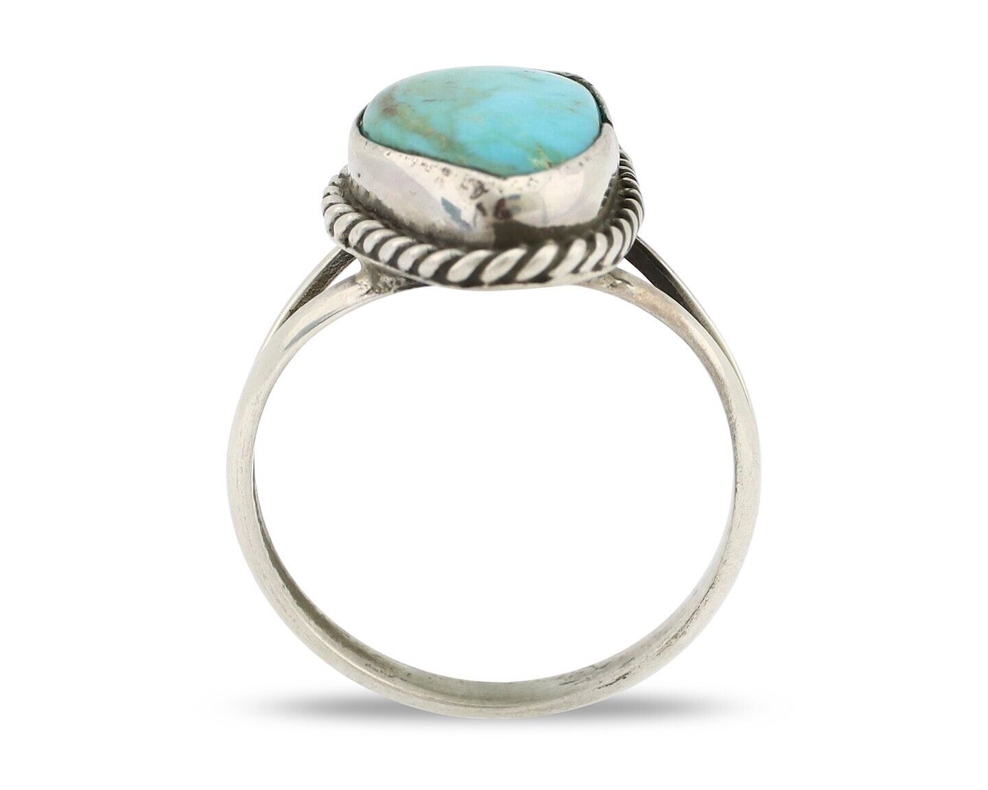 Navajo Ring 925 Silver Natural Turquoise Artist Signed Rabbit Stick C.80's