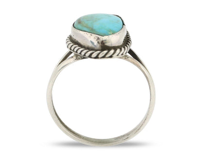 Navajo Ring 925 Silver Natural Turquoise Artist Signed Rabbit Stick C.80's