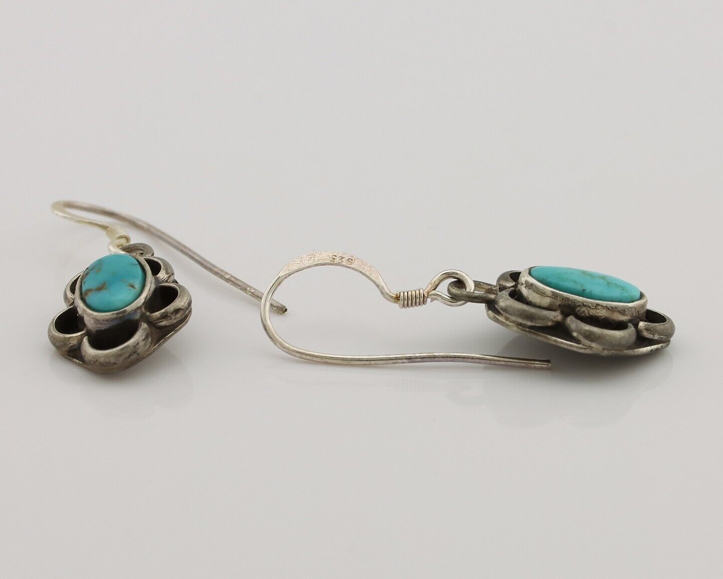 Navajo Earrings 925 Silver Natural Blue Turquoise Native American Artist C.80s