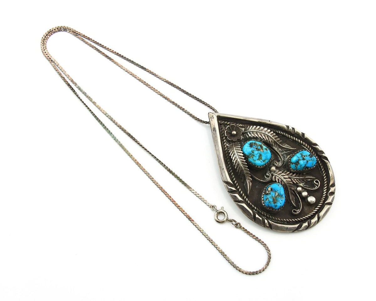 Navajo Necklace Sterling Silver Turquoise Vintage Signed L.D. Old Pawn