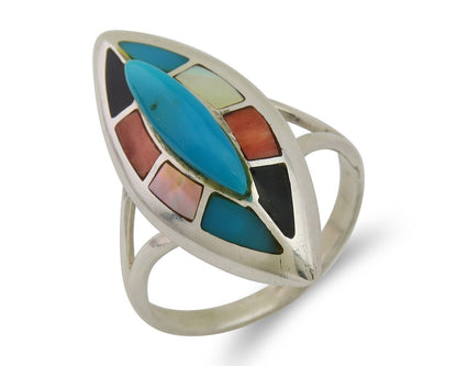 Navajo Ring 925 Silver Turquoise Shell Onyx Spiney Oyster Native Artist C80's