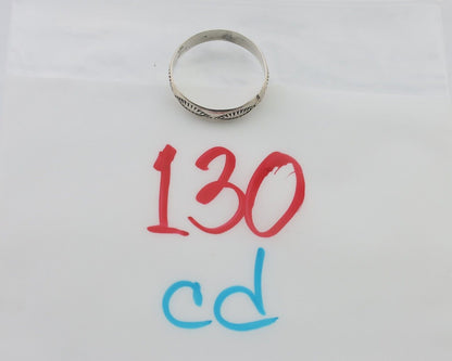 Navajo Hand Stamped Band 925 Silver 5.0 mm Signed Larry Chavez Size 11 C.80's