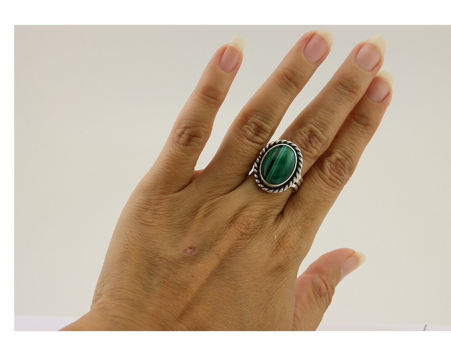 Navajo Ring 925 Silver Natural Malachite Native American Artist C.80's