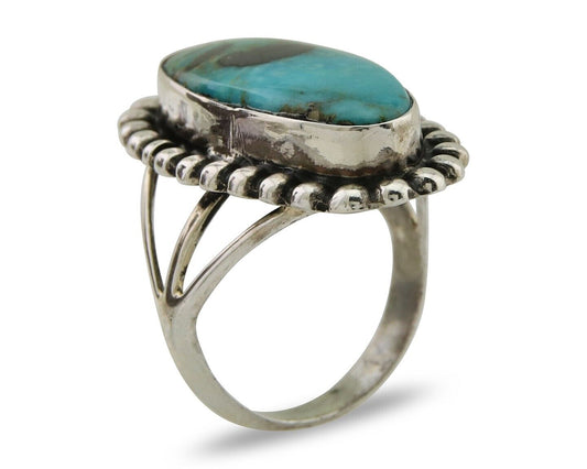 Navajo Shield Ring 925 Silver Arizona Turquoise Native Artist C.80's