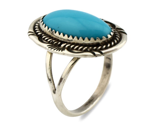 Navajo Ring .925 Silver Sleeping Beauty Turquoise Artist Signed Anna Begay C80s