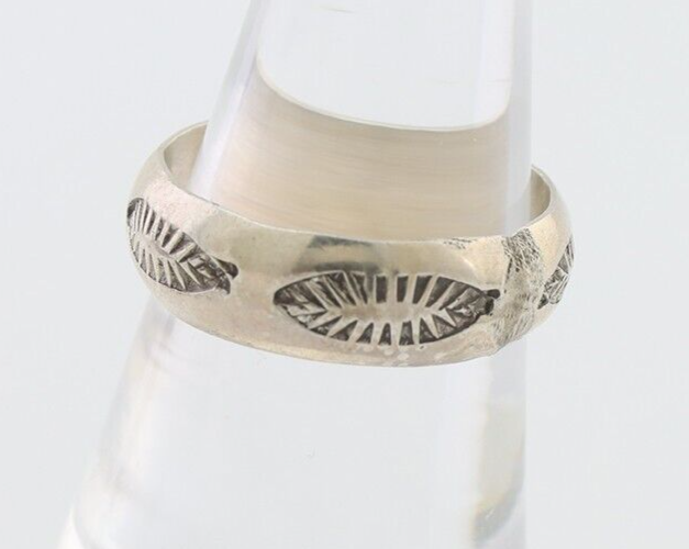 Navajo Hand Stamped Band 925 Silver 6.0 mm Signed Larry Chavez Size 7.75 C.80's