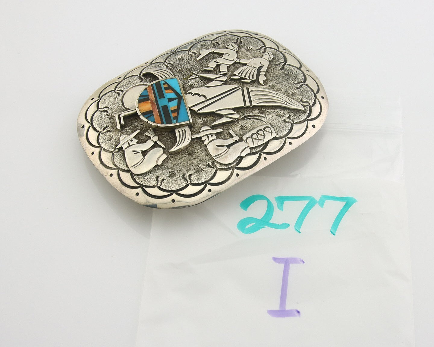 Navajo Belt Buckle 925 Sterling Silver Signed Floyd Becenti 3x4 in C.80's
