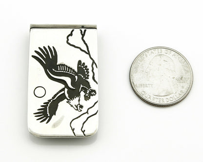 Navajo Money Clip .925 Silver & Nickle Hand Stamped Artist Native C.80-90's
